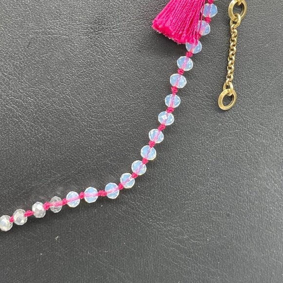 Chloe Isabel Faceted Glass Beaded Necklace Knotted Pink Tassel 16 to 19.5 - Picture 4 of 4
